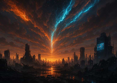 Post-Apocalyptic Cityscape with Celestial Energy