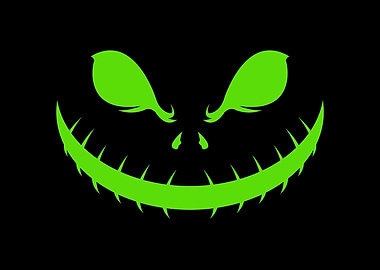 Green Spooky Face on Black Background