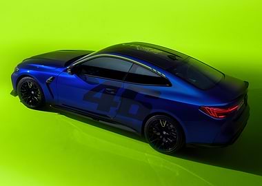 Blue BMW M4 with VR46 Livery
