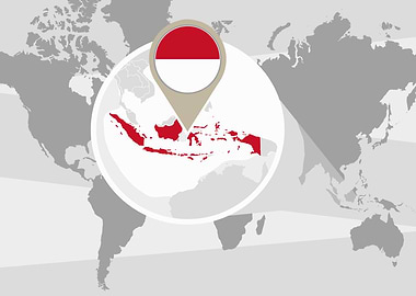Indonesia map with flag pin