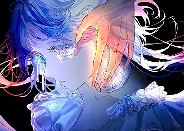 Anime Girl Crying with Hand Overlay