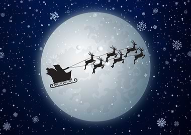 Santa's Sleigh Silhouette Over Moon