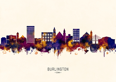 Burlington Iowa Skyline Watercolor Art