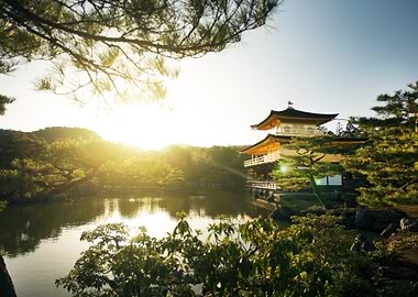 kinkaku-ji temple at sunset