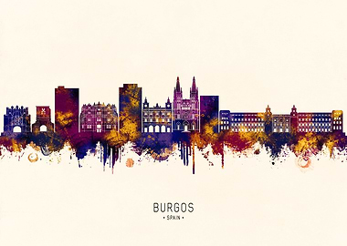 Burgos Spain Skyline Watercolor Art