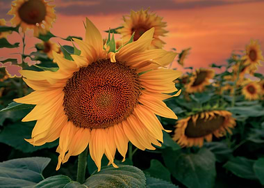 Sunflower field at sunset