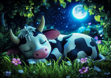 Sleeping Cow Under Moonlight