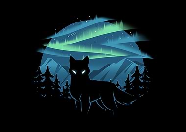 Wolf Silhouette with Aurora Borealis