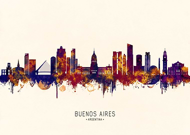 Buenos Aires Skyline Watercolor Silhouette