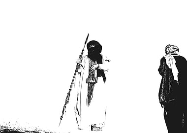 Monochrome Desert Scene with Two Figures