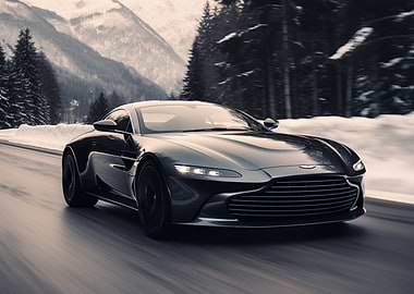 Aston Martin on Snowy Road