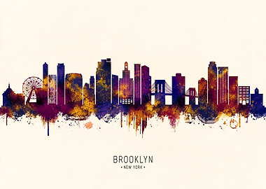 Brooklyn Skyline Watercolor Art