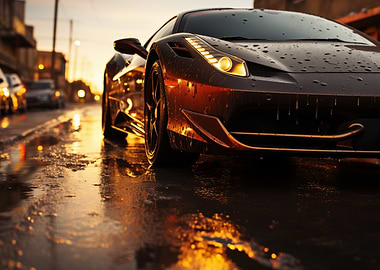 Ferrari on Wet Street