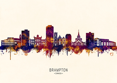 Brampton Canada Skyline Watercolor Art