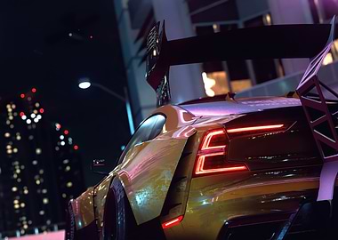 Yellow Sports Car at Night