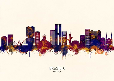 Brasilia Brazil Skyline Watercolor