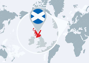 Scotland Map with Flag Pinpoint