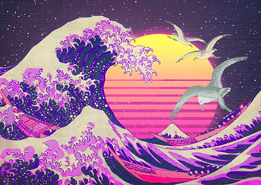 Synthwave Great Wave