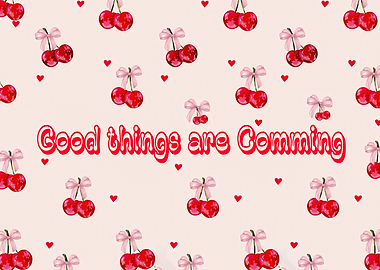 Cherries and Hearts Pattern with Text
