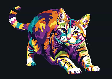 Colorful Cat Pop Art Illustration