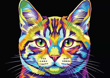 Colorful Cat Portrait on Black Background