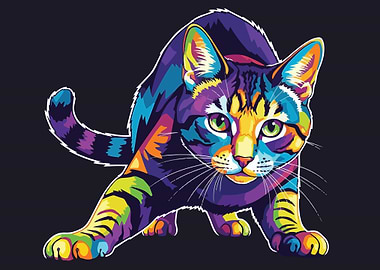 Colorful Cat Illustration on Black Background