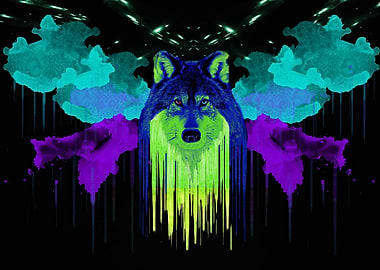 abstract wolf portrait with neon colors