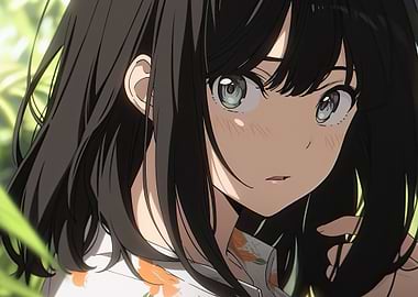 Anime Girl Portrait with Floral Shirt