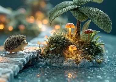 Hedgehog and Glowing Mushroom Island
