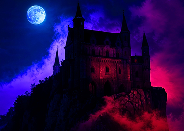 Spooky Castle Under a Full Moon