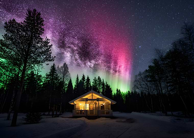 Cabin under the Northern Lights