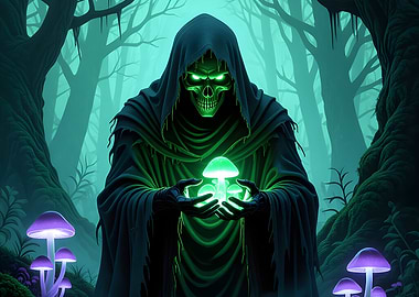 Grim Reaper with Glowing Mushrooms