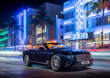 Bentley Convertible in Miami at Night
