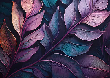 Elegant Leaf Pattern in Purple and Teal