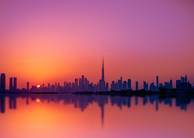 dubai skyline at sunset