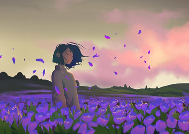 girl in lavender field illustration