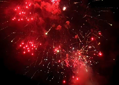 Red Fireworks Display at Night