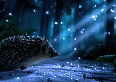Hedgehog in Enchanted Forest at Night