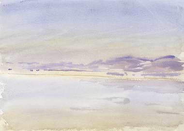 Watercolor Seascape with Cloudy Sky