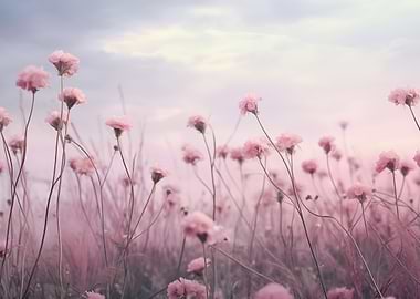 Pink Flowers in a Field