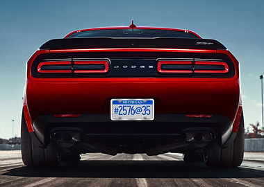 Red Dodge Challenger SRT Rear View