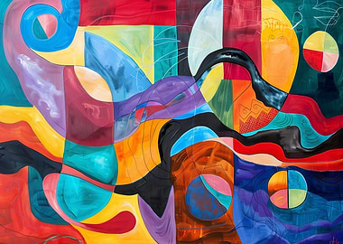 Colorful Abstract Painting with Geometric Shapes