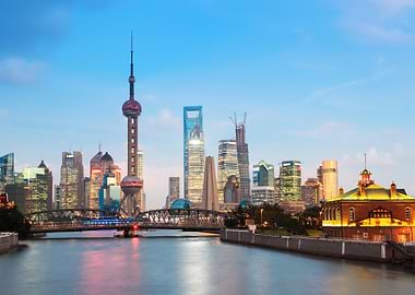 shanghai skyline at dusk