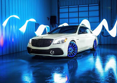 White Mercedes-Benz with Blue Wheels