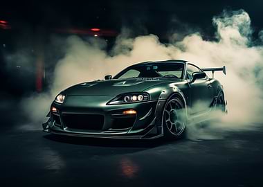 Green Toyota Supra Smoke