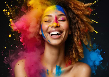 Woman in Holi Colors Laughing