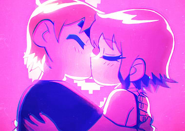 Couple Kissing Pink and Blue