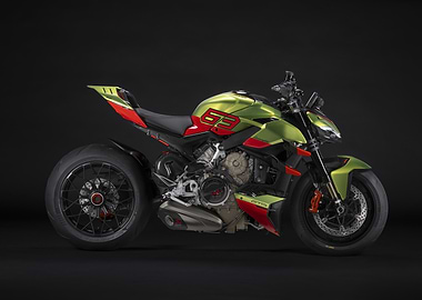 Green and Red Ducati StreetFighter v4 Motorcycle