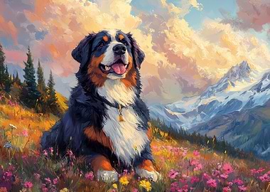Bernese Mountain Dog in Mountain Landscape | Peaceful Pet Portrait