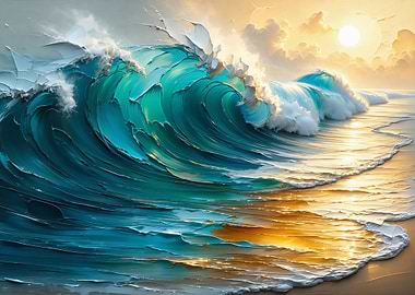 Ocean Wave Painting at Sunset